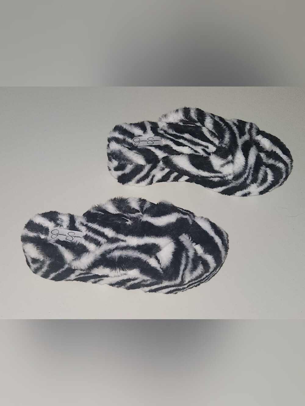 Jessica Simpson Black and White Zebra Faux Fur Slide Slippers Size 8